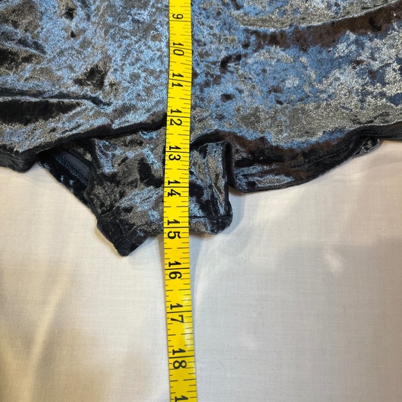 Slate Blue Crushed Velvet V-Neck Romper Ties Around Neck Size M - Picture 6 of 8